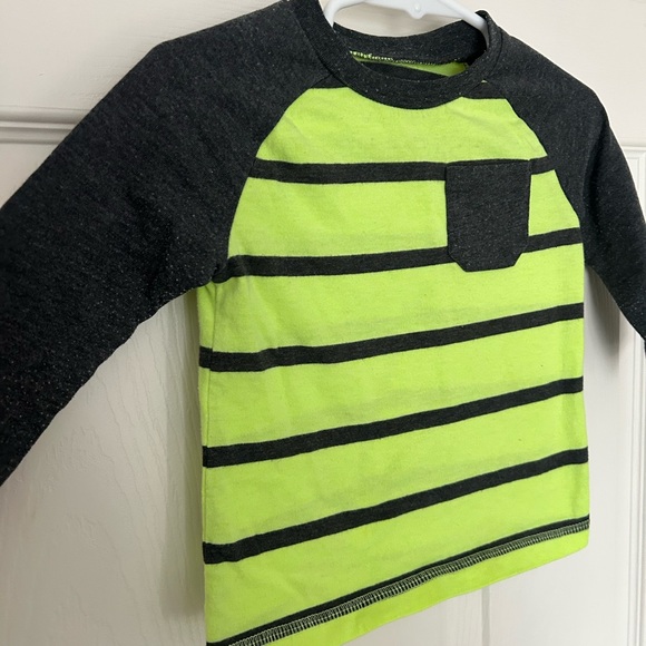 Baby boys Okie Dokie Neon Green/yellow and Gray Striped Long Sleeve Tee, 12 mo - Picture 3 of 7
